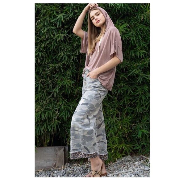 POL Grey Camo Jeans with Leopard Trim - Picture 7 of 15